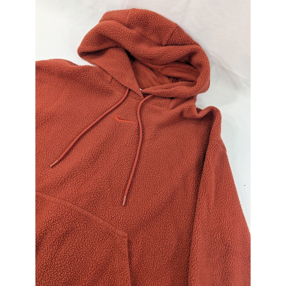 Nike Hoodie Mens Small Sherpa Fleece Center Swoosh Logo Kangaroo Pocket Rust